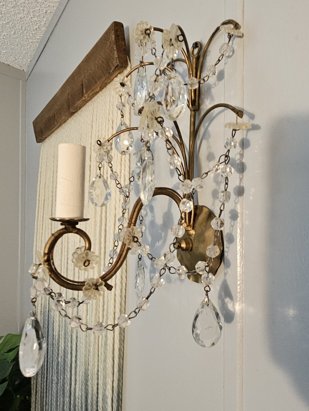 STUNNING Set Of VINTAGE SCONCES Mid Century Gilt Metal Glass Crystals